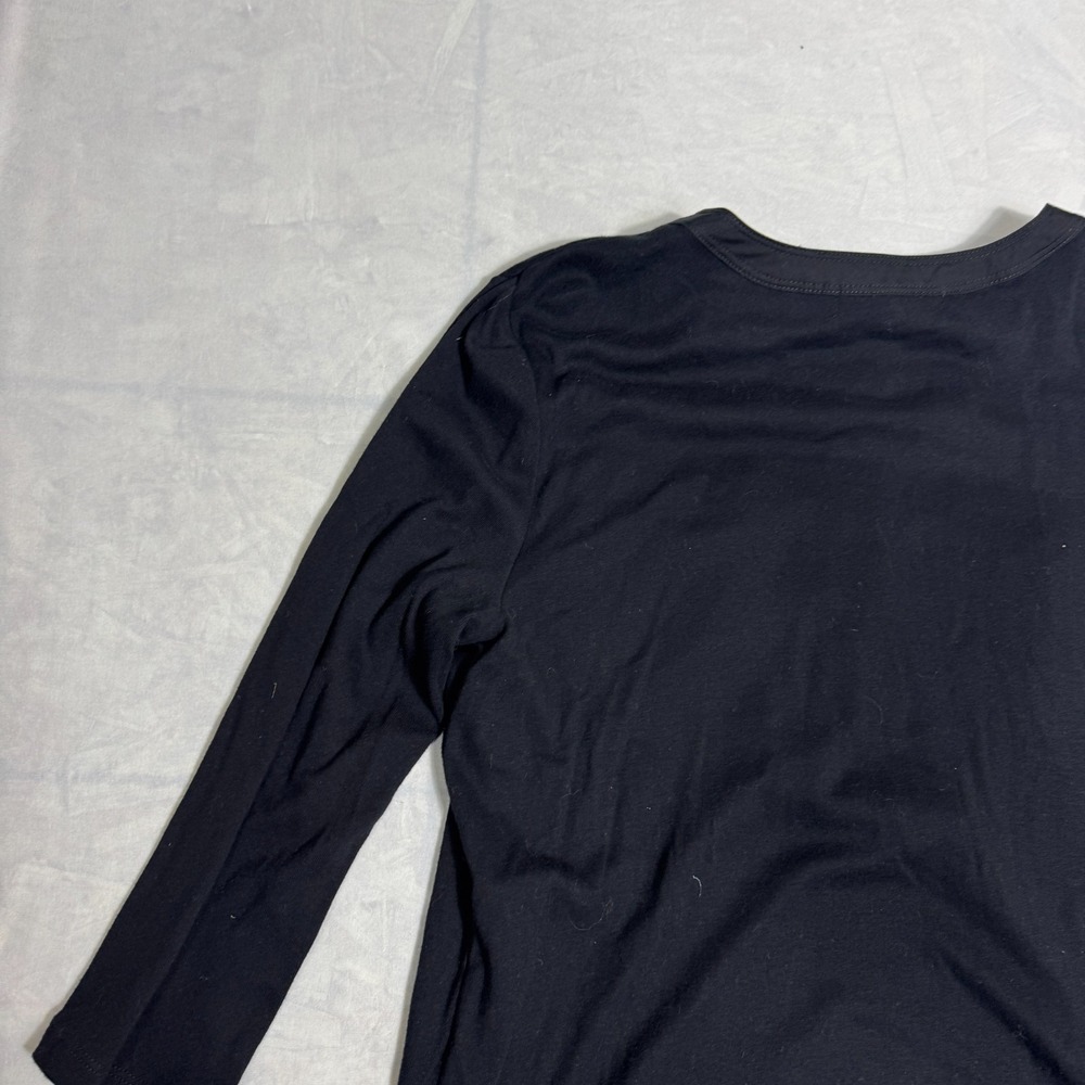 Lauren Ralph Lauren Womens Blouse Top Black‎ Gold Buttons Pocket Henley Neck L - Picture 9 of 15